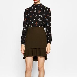 Zara Brown Pencil Skirt with Ruffle